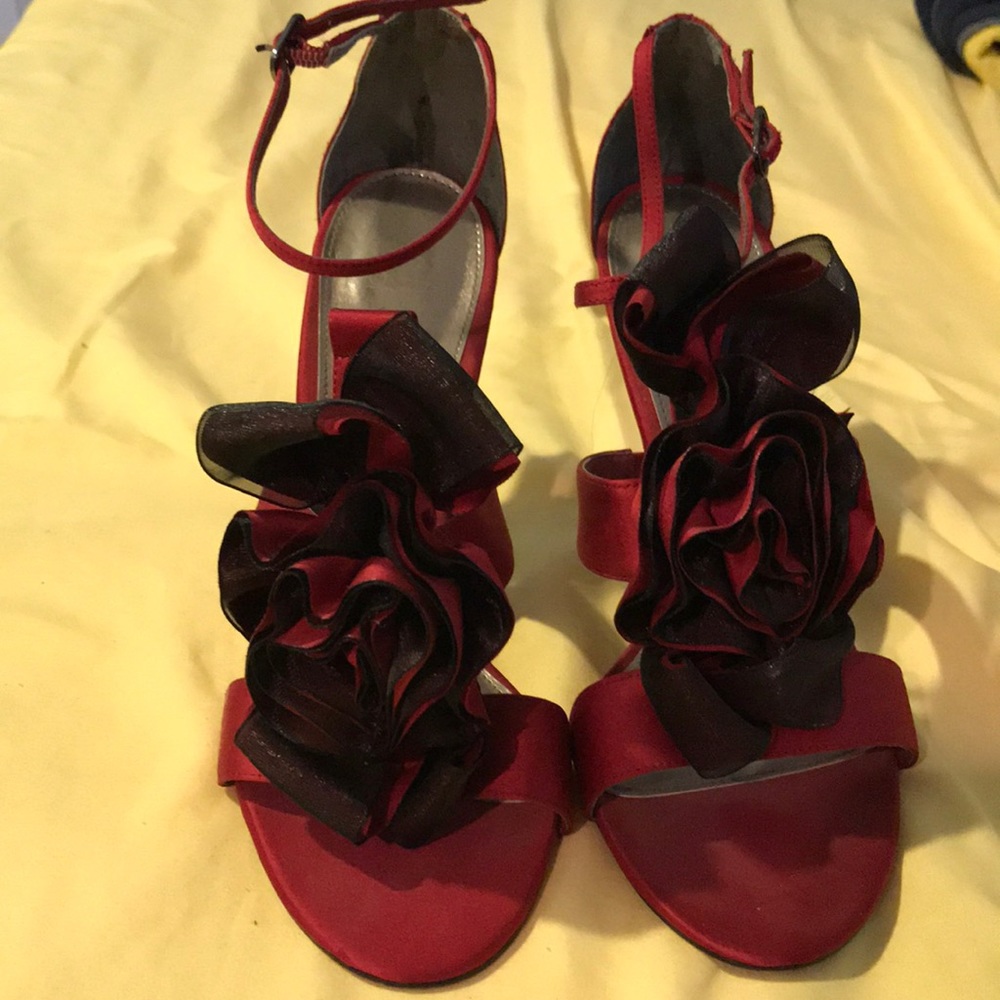 Red Heels with front flower detail